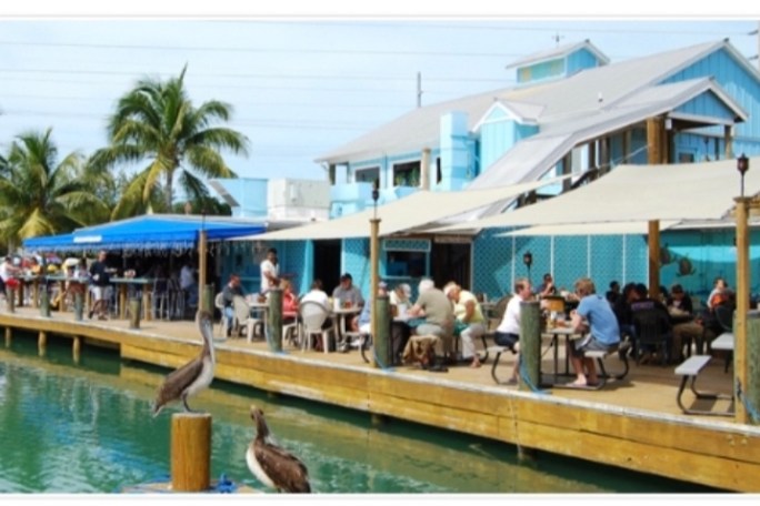 a group of people sitting at a dock
